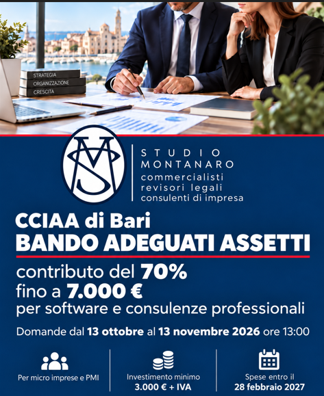 Contributo a fondo perduto CCIAA Bari – Adeguati Assetti Organizzativi